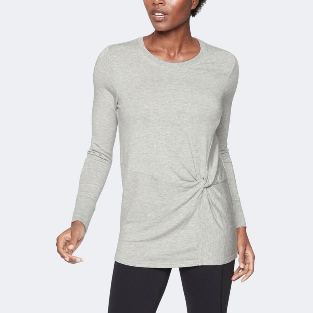 ATHLETA Sz MED Gray Long Sleeve Nirvana Twist Front Beyond Soft Sweatshirt Tunic